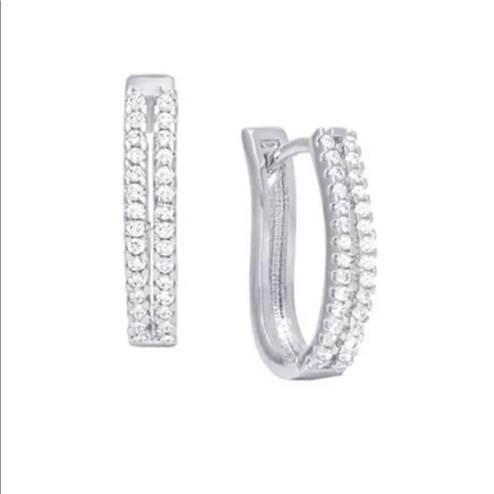 Silver & Cubic Zirconia 2-Row Hoop Earrings